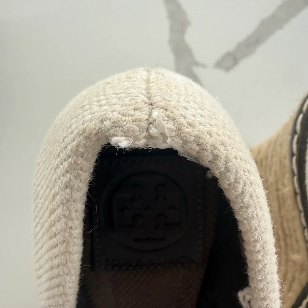 Tory Burch Peep-Toe Wedge Espadrilles-Size 6.5-White/Cream